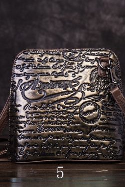 Retro Multicolour Letter Embossing Calf Leather Satchel Handbag