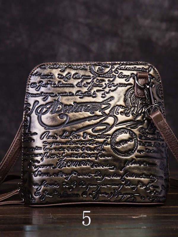 Retro Multicolour Letter Embossing Calf Leather Satchel Handbag