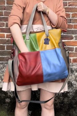 Retro New Cowhide Patchwork Handheld Crossbody Bag