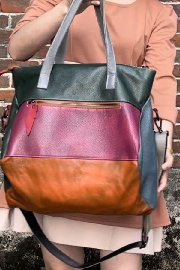 Retro New Cowhide Patchwork Handheld Crossbody Bag