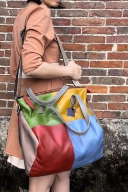 Retro New Cowhide Patchwork Handheld Crossbody Bag