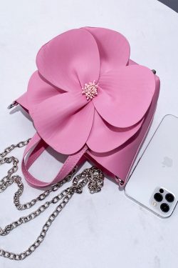 Retro Pink 3D Flower Decorated Faux Leather Evening Bag