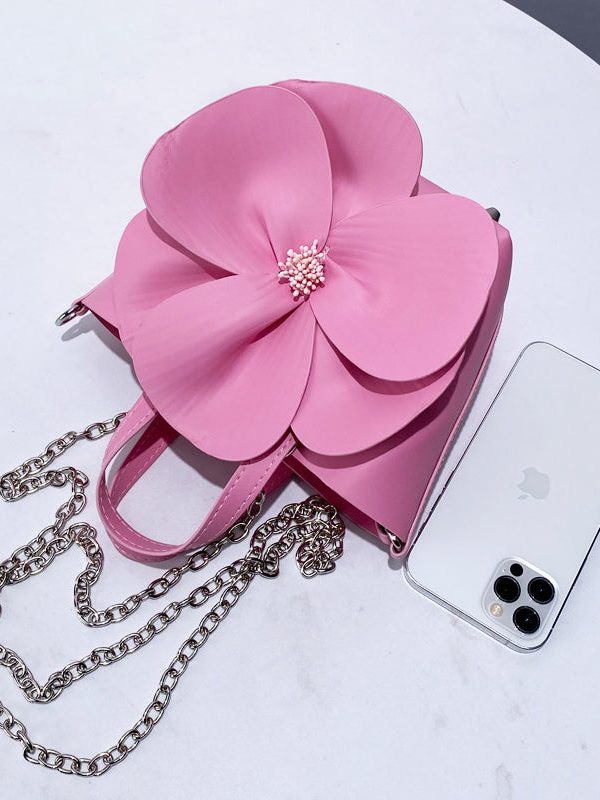 Retro Pink 3D Flower Decorated Faux Leather Evening Bag