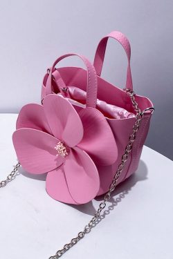 Retro Pink 3D Flower Decorated Faux Leather Evening Bag