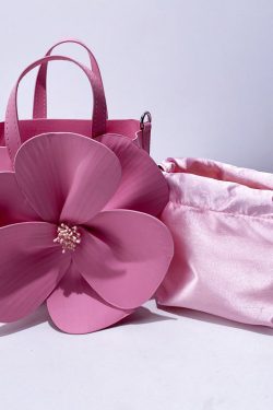 Retro Pink 3D Flower Decorated Faux Leather Evening Bag