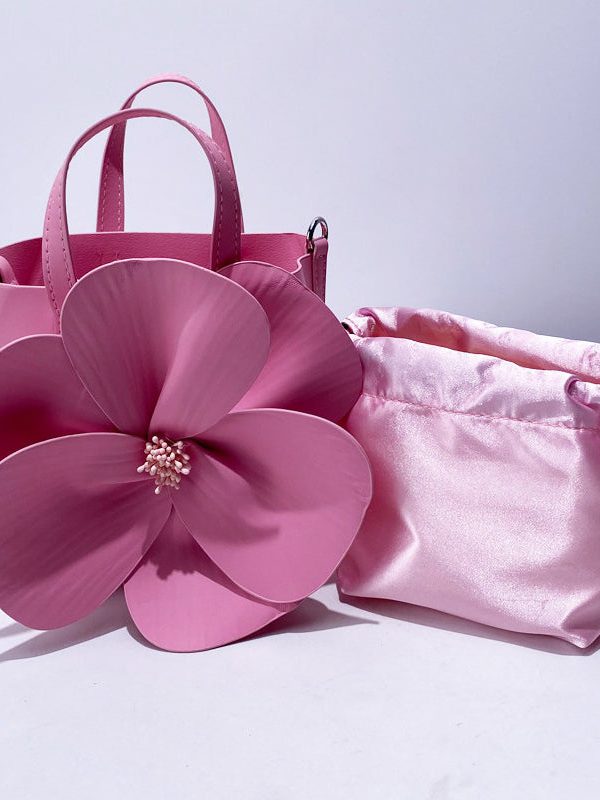 Retro Pink 3D Flower Decorated Faux Leather Evening Bag