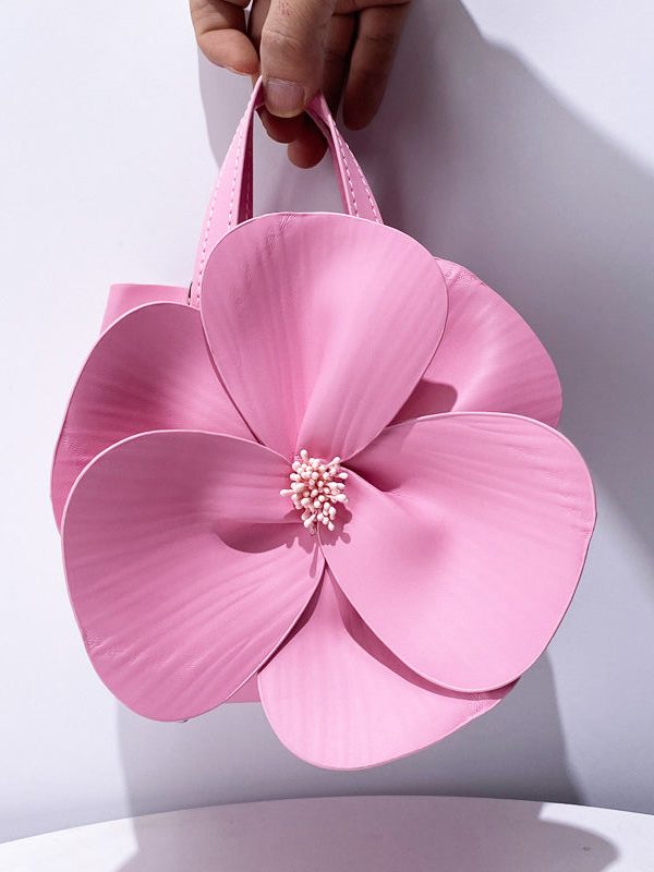 Retro Pink 3D Flower Decorated Faux Leather Evening Bag