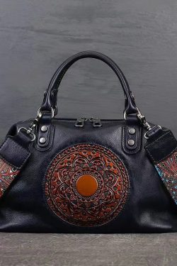 Retro Red Cowhide Women Large Capacity Handbag