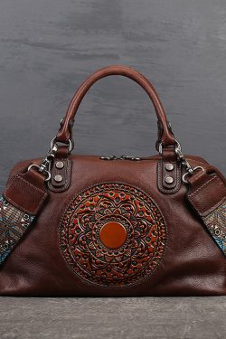 Retro Red Cowhide Women Large Capacity Handbag