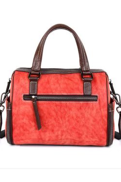 Retro Red Embossing Paitings Calf Leather Tote Handbag