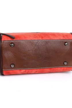 Retro Red Embossing Paitings Calf Leather Tote Handbag