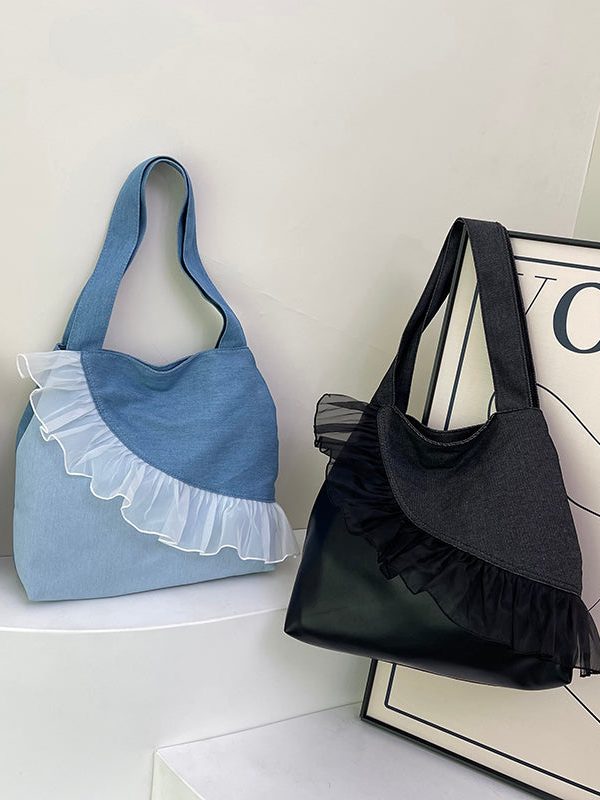 Retro Ruffled Patchwork Durable Cotton Women Handbags