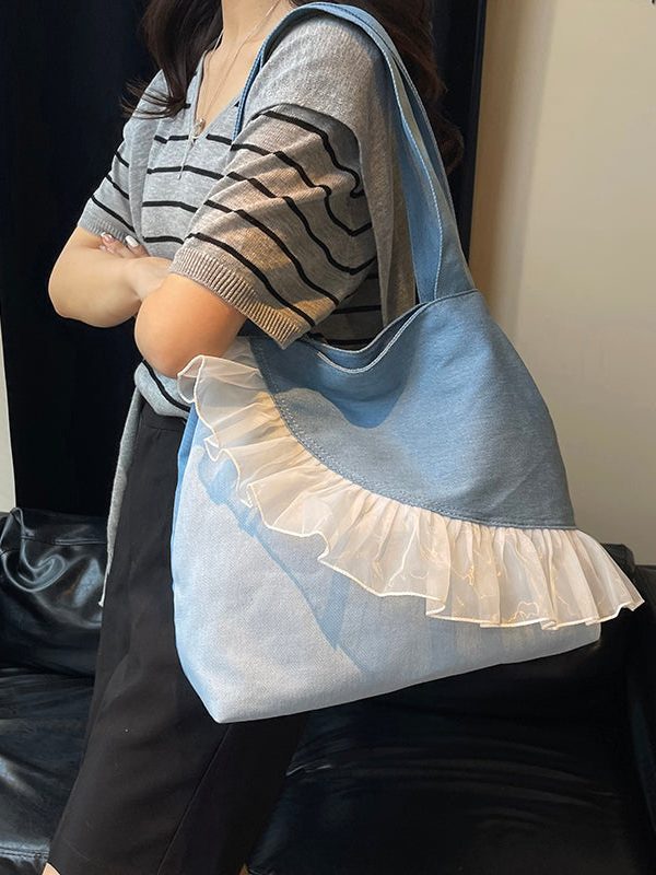 Retro Ruffled Patchwork Durable Cotton Women Handbags