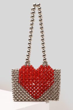 Retro Silvery Hollow Out Love Patchwork Beading Shoulder Handbag