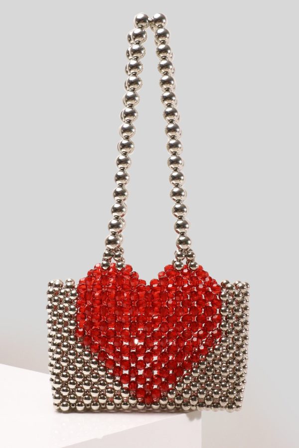 Retro Silvery Hollow Out Love Patchwork Beading Shoulder Handbag