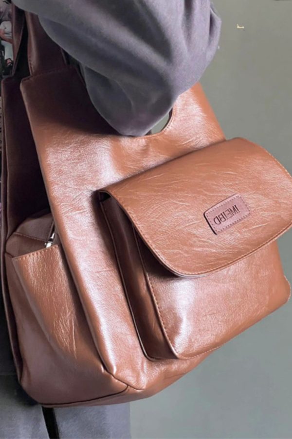 Retro Versatile Brown Large Capacity Faux Leather Satchel Handbag