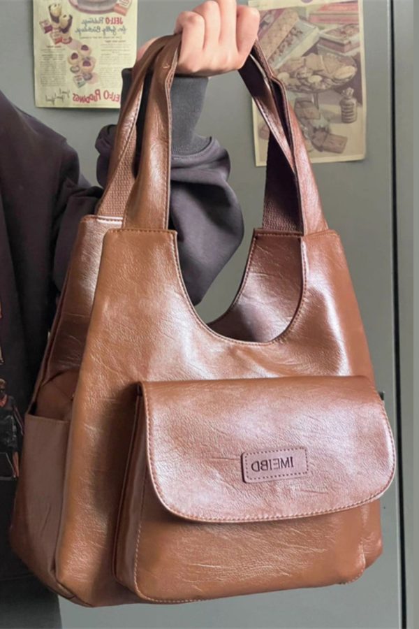 Retro Versatile Brown Large Capacity Faux Leather Satchel Handbag