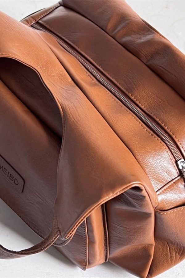 Retro Versatile Brown Large Capacity Faux Leather Satchel Handbag