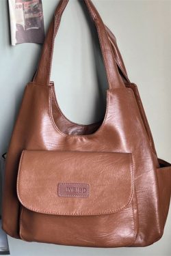 Retro Versatile Brown Large Capacity Faux Leather Satchel Handbag