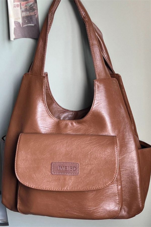 Retro Versatile Brown Large Capacity Faux Leather Satchel Handbag