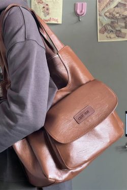 Retro Versatile Brown Large Capacity Faux Leather Satchel Handbag