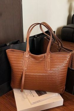 Retro Weave Design Large Capacity Faux Leather Women Handbags