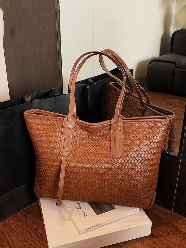 Retro Weave Design Large Capacity Faux Leather Women Handbags