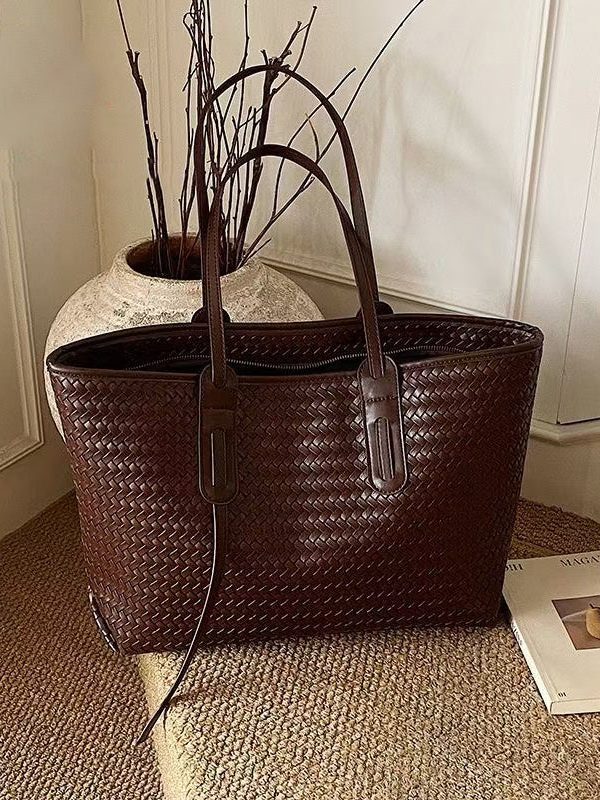 Retro Weave Design Large Capacity Faux Leather Women Handbags