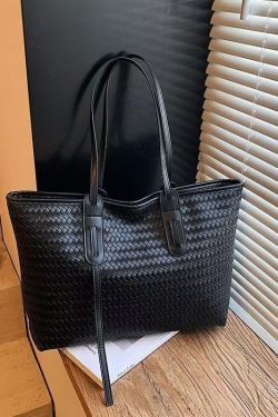 Retro Weave Design Large Capacity Faux Leather Women Handbags