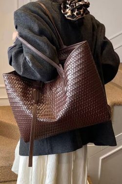 Retro Weave Design Large Capacity Faux Leather Women Handbags