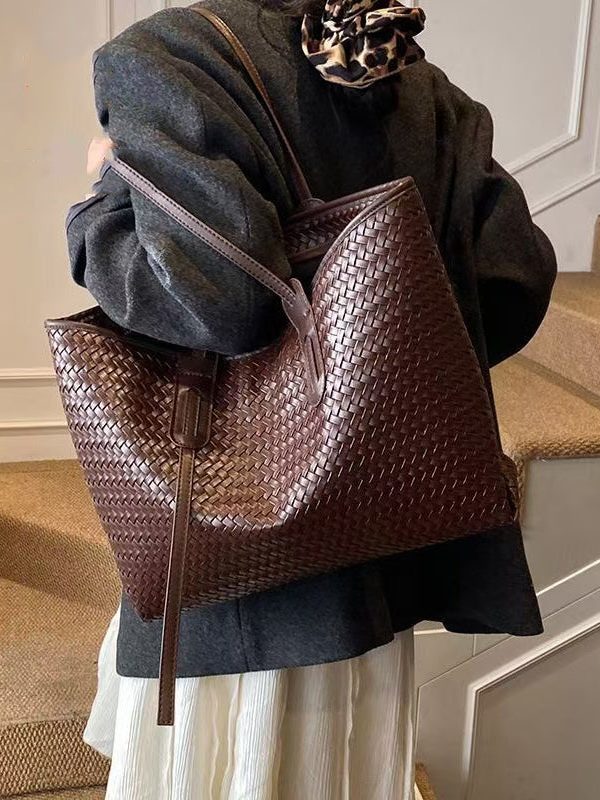 Retro Weave Design Large Capacity Faux Leather Women Handbags