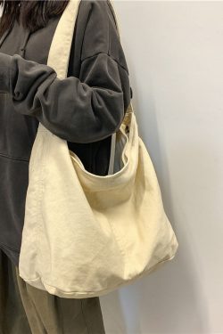 Retro White Large Capacity Canvas Satchel Handbag