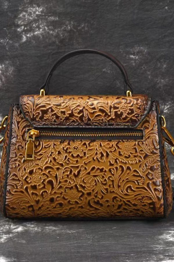 Retro Yellow Embossed Solid Durable Calf Leather Messenger Bag