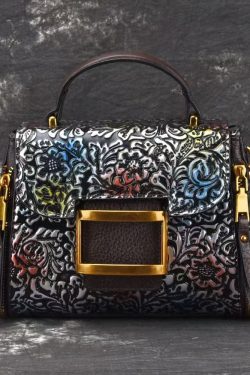 Retro Yellow Embossed Solid Durable Calf Leather Messenger Bag