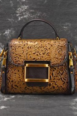 Retro Yellow Embossed Solid Durable Calf Leather Messenger Bag