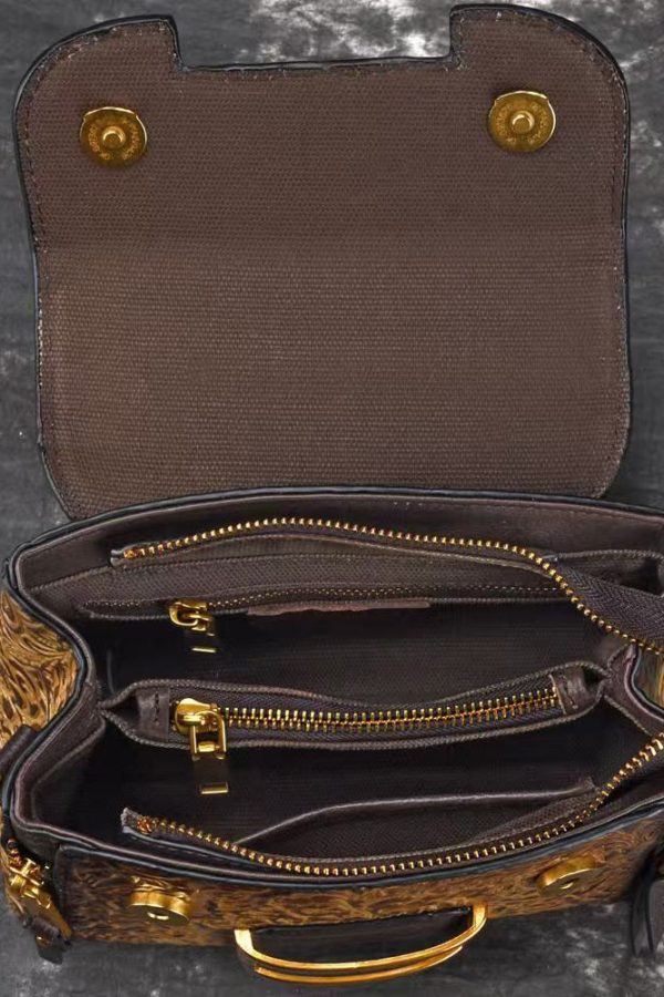 Retro Yellow Embossed Solid Durable Calf Leather Messenger Bag