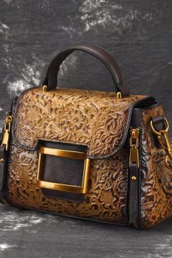 Retro Yellow Embossed Solid Durable Calf Leather Messenger Bag