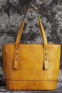 Retro Yellow Floral Paitings Calf Leather Satchel Handbag