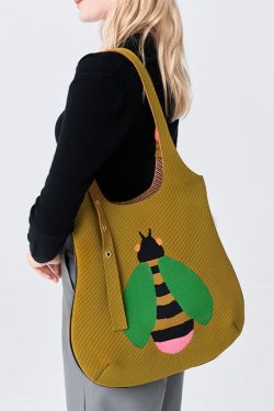 Retro Yellow Solid Durable Little Bee Embroidered Cotton Shoulder Bags