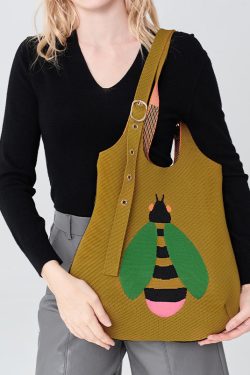 Retro Yellow Solid Durable Little Bee Embroidered Cotton Shoulder Bags
