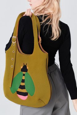 Retro Yellow Solid Durable Little Bee Embroidered Cotton Shoulder Bags