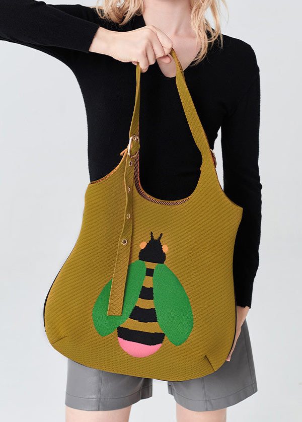 Retro Yellow Solid Durable Little Bee Embroidered Cotton Shoulder Bags