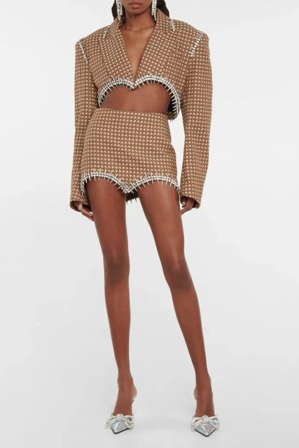 Rhinestone Blazer & Skirt Two Piece Set