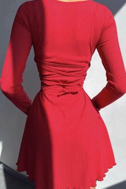 Ribbed Lace Up Mini Dress