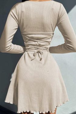 Ribbed Lace Up Mini Dress