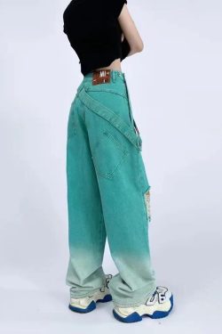 Ripped Denim Strap Baggy Jeans