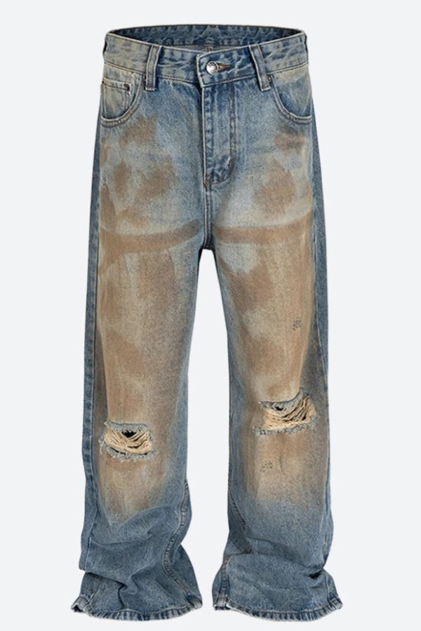 Ripped Wide Leg Denim Jeans