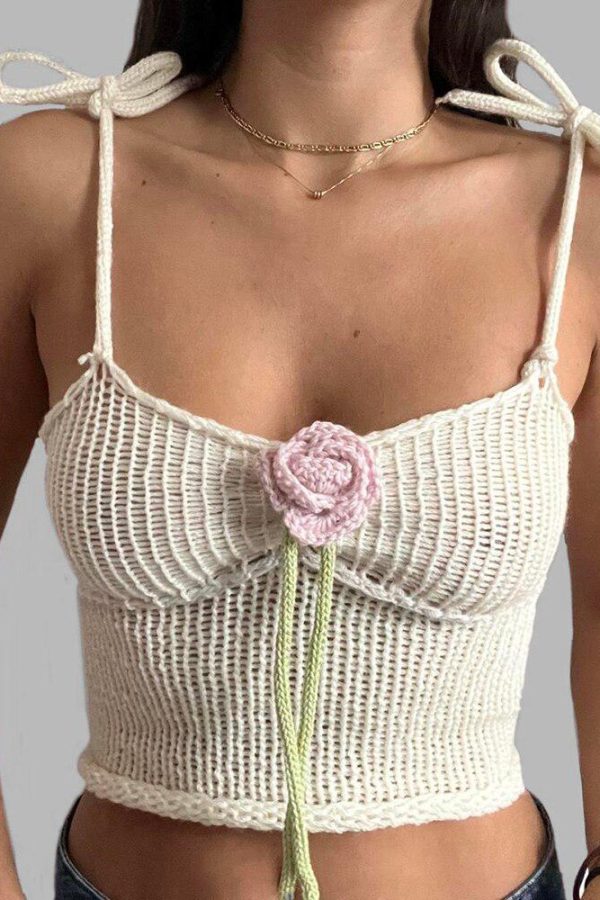 Rose Detailed Knitted Crop Top