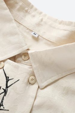 Rose Embroidery Tie Shirt