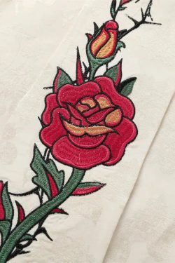 Rose Embroidery Tie Shirt